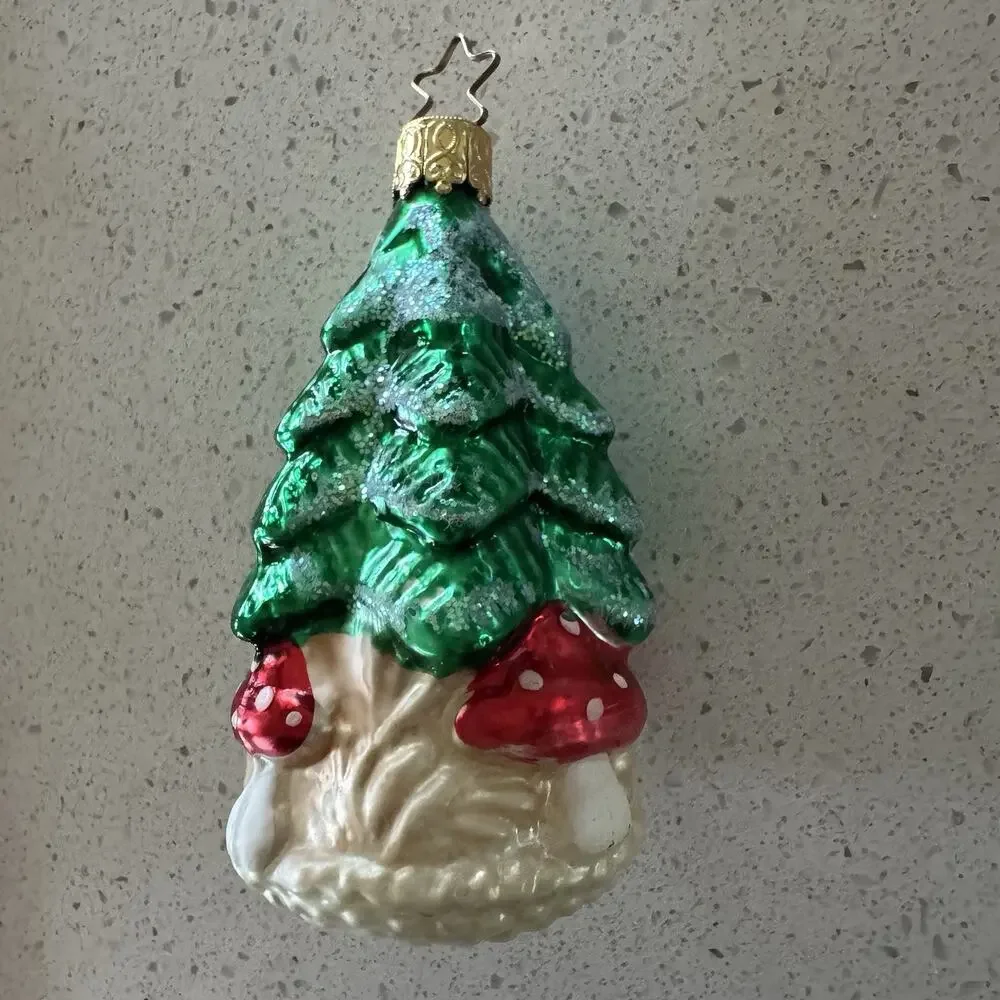 Christmas‎ Tree with Santa & Mushrooms Glass Christmas Ornament 3